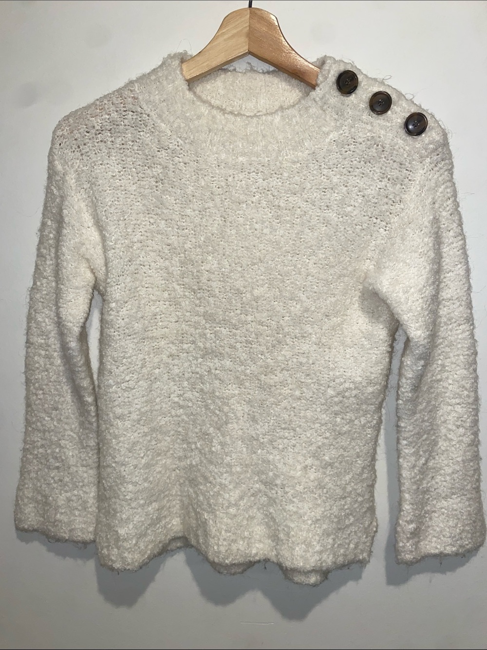 Crewcuts Girls Fuzzy Cream Pullover Sweater With Button Detail Size 10